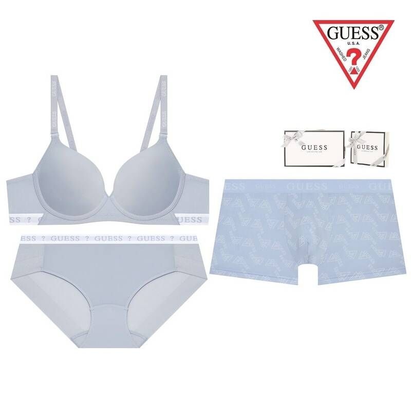 <매장정품> GUESS 게스 [선물포장] 노와이어 그레이블루 커플속옷세트 GEWBR162BP162DR169GB 946401