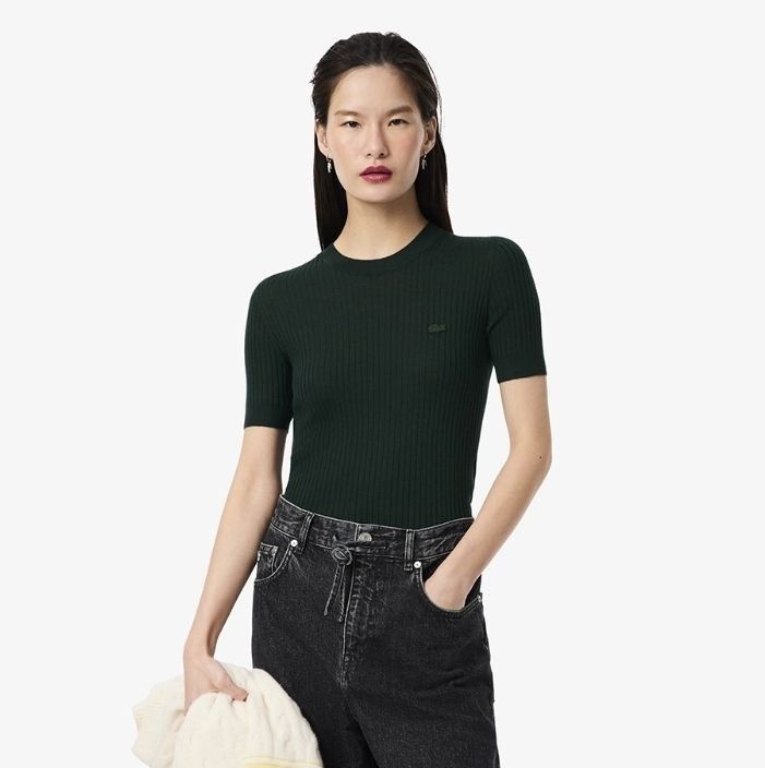 라코스테 여성 25FW 립조직 메리노울 반팔 스웨터 AF4146-55N-YZP AF4146-55N-YZP-EJS