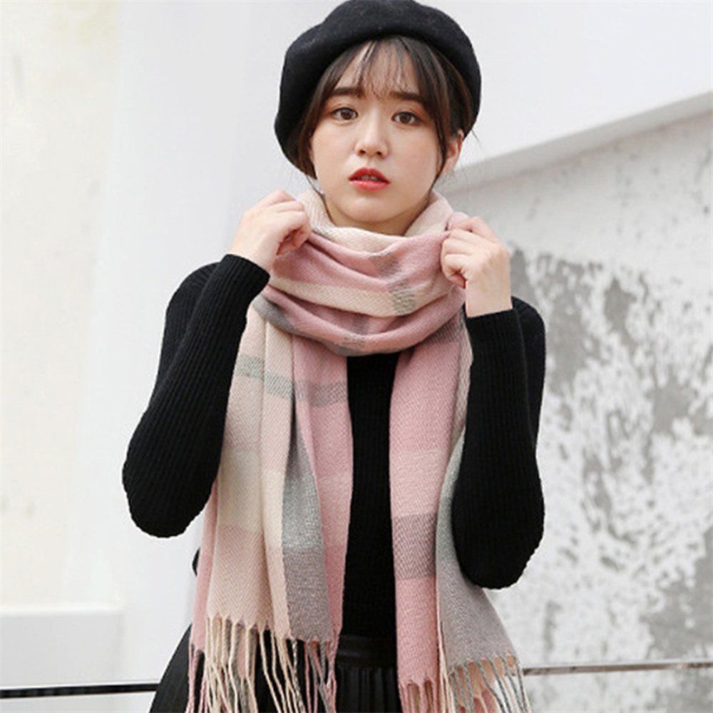 유쎌몰 소프트 체크 머플러(핑크그레이) 예쁜목도리 여성겨울목도리