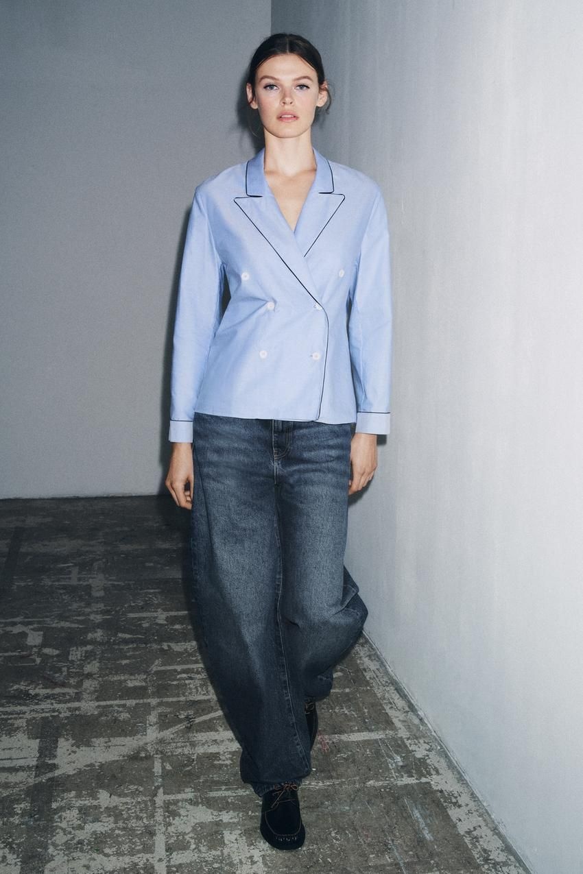 ZARA [국내] 자라 ZARA ZW 컬렉션 콘트라스트 파이핑 크로스 셔츠 - 블루 8856/896/400 5363147