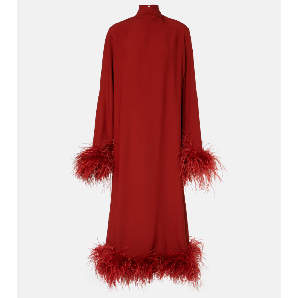 타레 마르모 탈러 마리모 Gina 페더 트리밍 미디 드레스 TP553137730