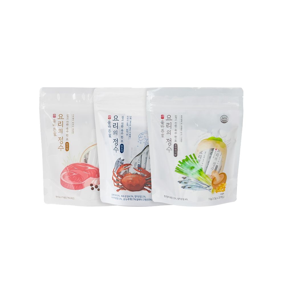 [온세일]올바른가 요리의정수 코인 육수 분말 스틱 60포 해물 멸치 한우 혼합세트 70g 20개입 X3팩