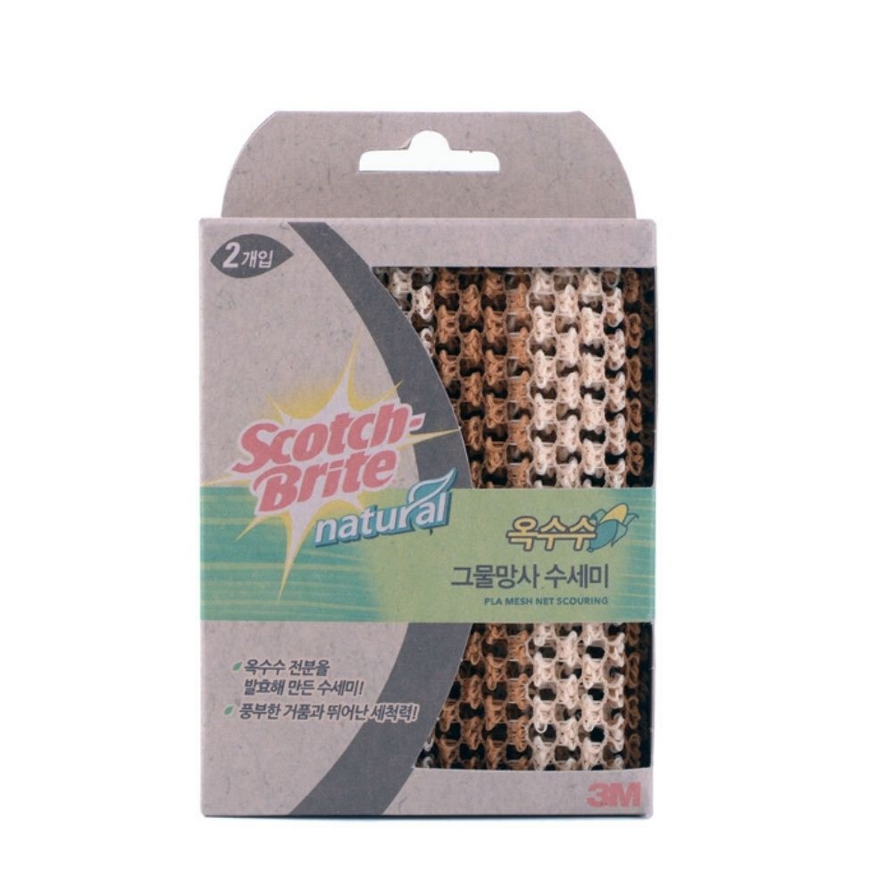 3M 내츄럴 옥수수 그물망사 수세미 2P 다용도 주방 욕실 베란다 화장실 청소 창틀 캠핑