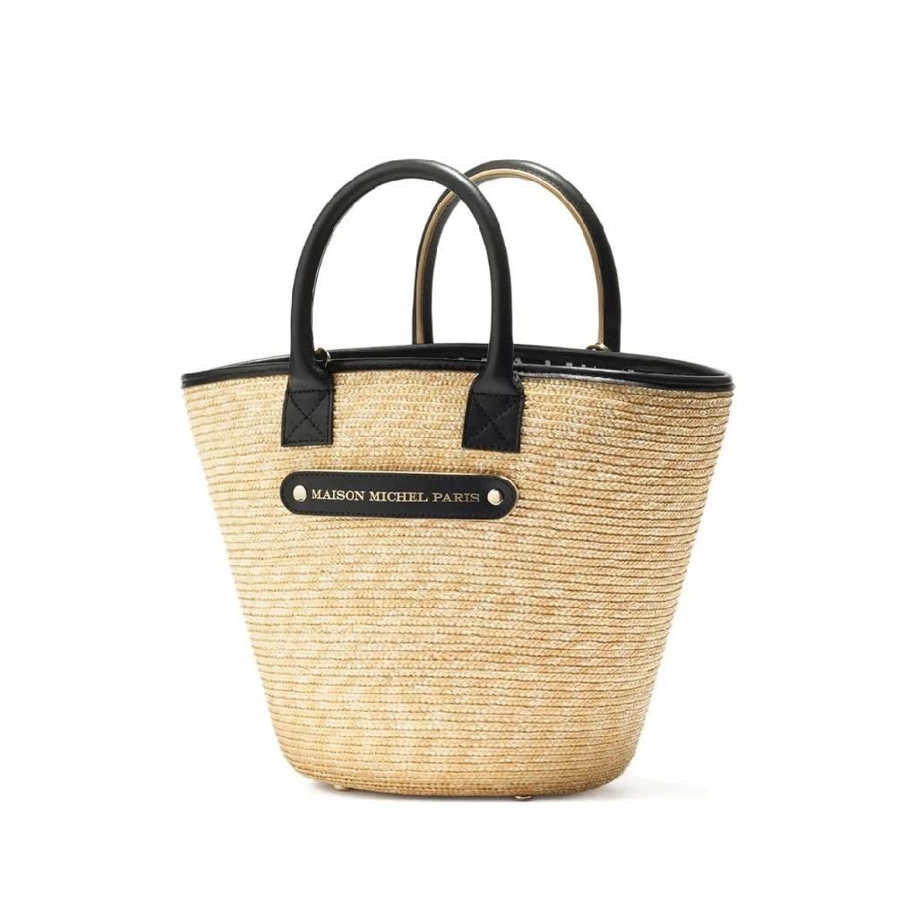 메종미쉘 브리타니 스트로 레더 트리밍 토트 백 5002001001 TP443088573