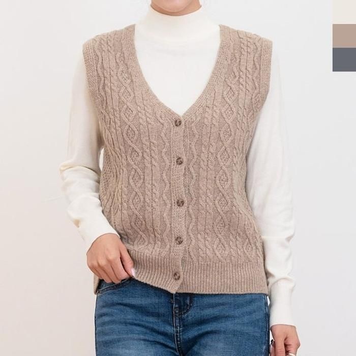 오노마 [패션플러스][오노마][오노마] ONM 여자 쌀쌀한 계절 패션 보온성 빈스 꽈배기 조끼 (8650441)