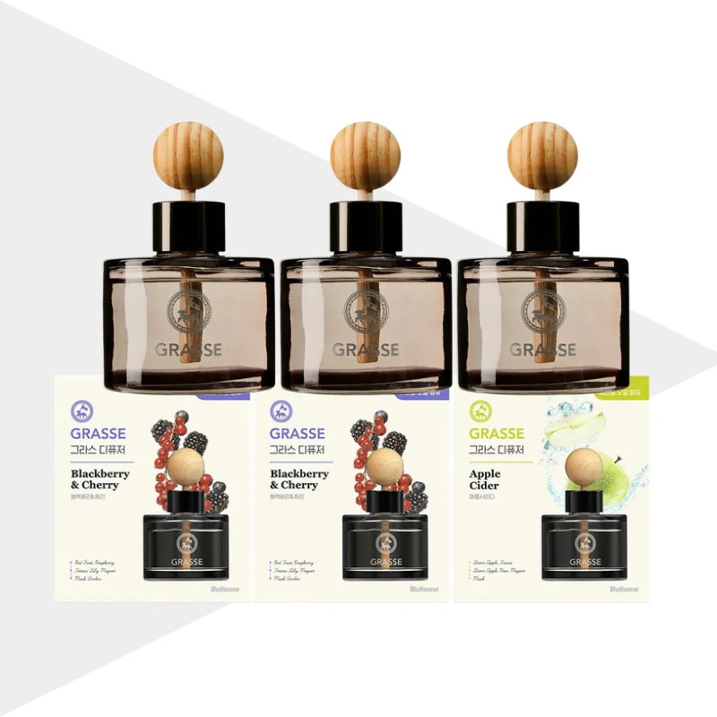 그라스 디퓨져 105ml 3개 블랙베리&체리+애플사이다 차량용 방향제