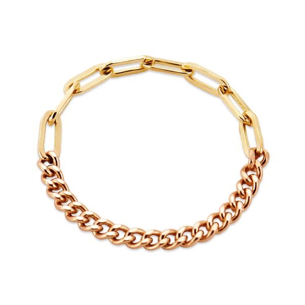 비앤비골드 [비앤비골드] 18K 투톤 믹스 클립체인 열송이 체인 실반지 RSS42108