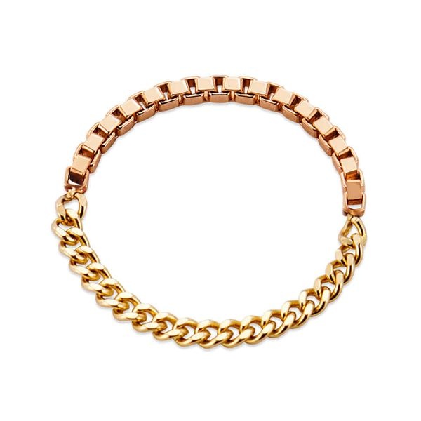 비앤비골드 [비앤비골드] 18K 투톤 믹스 박스체인 열송이 체인 실반지 RSS42106