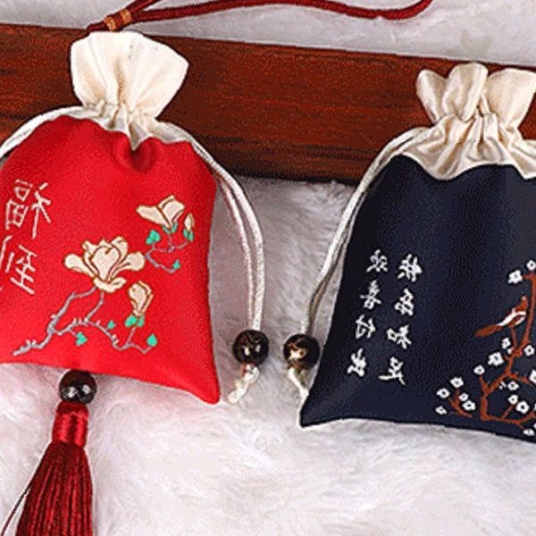 전통 자수 문양 끈 조임 미니 주머니 명절 선물 포장 소품 설날 추석 용돈 보관