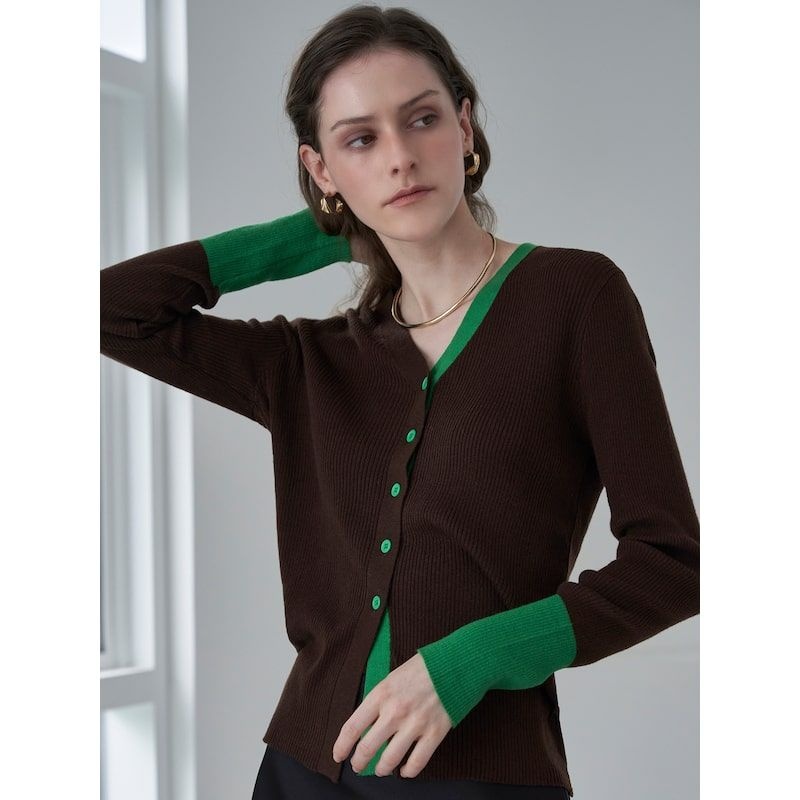 LeNIC & McCOY 포인트 배색 소프트 브이넥 가디건 LN03CD770 744025