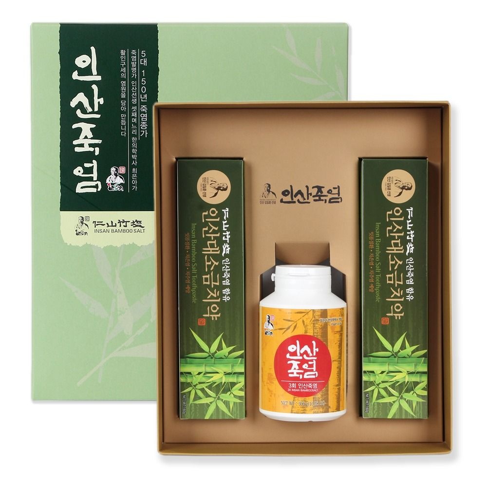 인산죽염 3회 죽염 300g+대소금치약 160gx2개 선물세트
