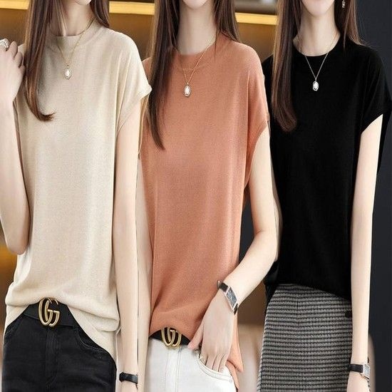 상세페이지 참조 [MEK44LQ9_62_62]니트 반팔티 라운드넥 편한 오피스룩