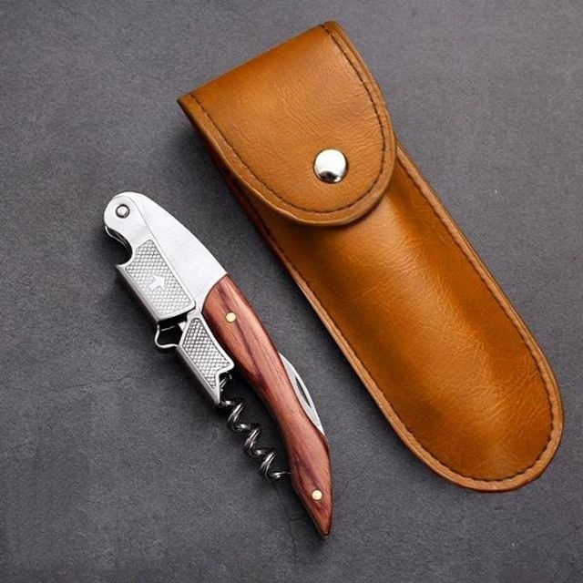 RAMIR 모과나무 원목손잡이 2단 와인오프너+가죽케이스 세트