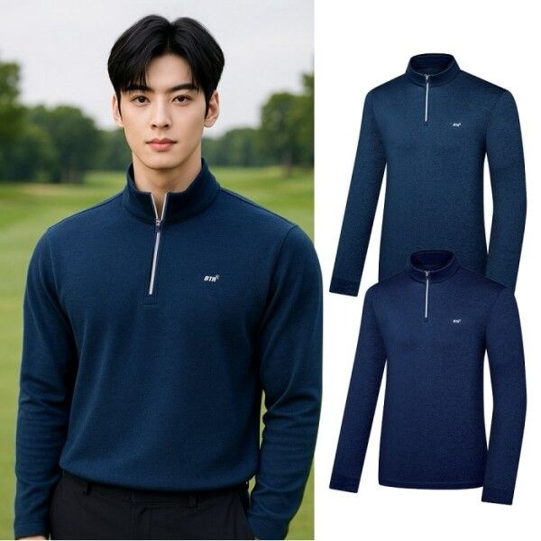 비티알 [BTR] 비티알 남성 골프웨어 봄 긴팔 멜란지 베이직 집업 티셔츠 BSC043TT7M