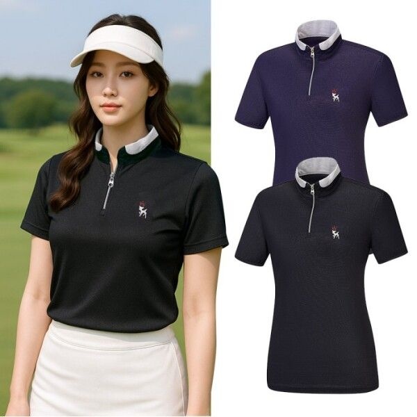 비티알 [BTR] 비티알 여성 골프 메탈 원단 반팔 하이넥 반팔 집업 티셔츠 BSC490PT7W