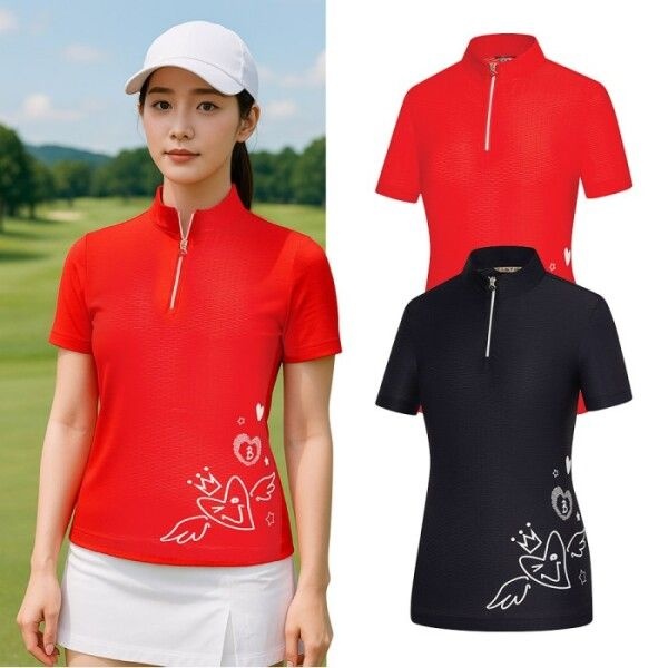비티알 [BTR] 비티알 여성 골프웨어 여름 반팔 스판 나일론 집업 티셔츠 BSC498ST7W