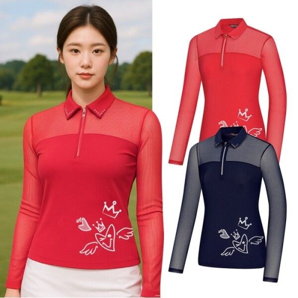 비티알 [BTR] 비티알 여성 골프 메쉬 긴팔 카라 집업 티셔츠 BSC496RT7W