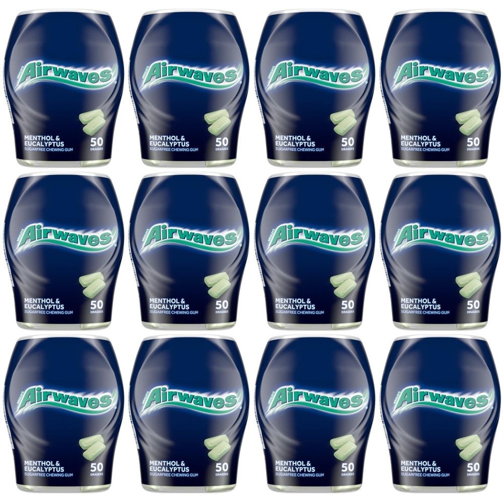 Airwaves Menthol & Eucalyptus Sugar Free Gum 독일 에어웨이브 멘톨 멘솔 유칼립투스 무설탕 껌 50알 12통