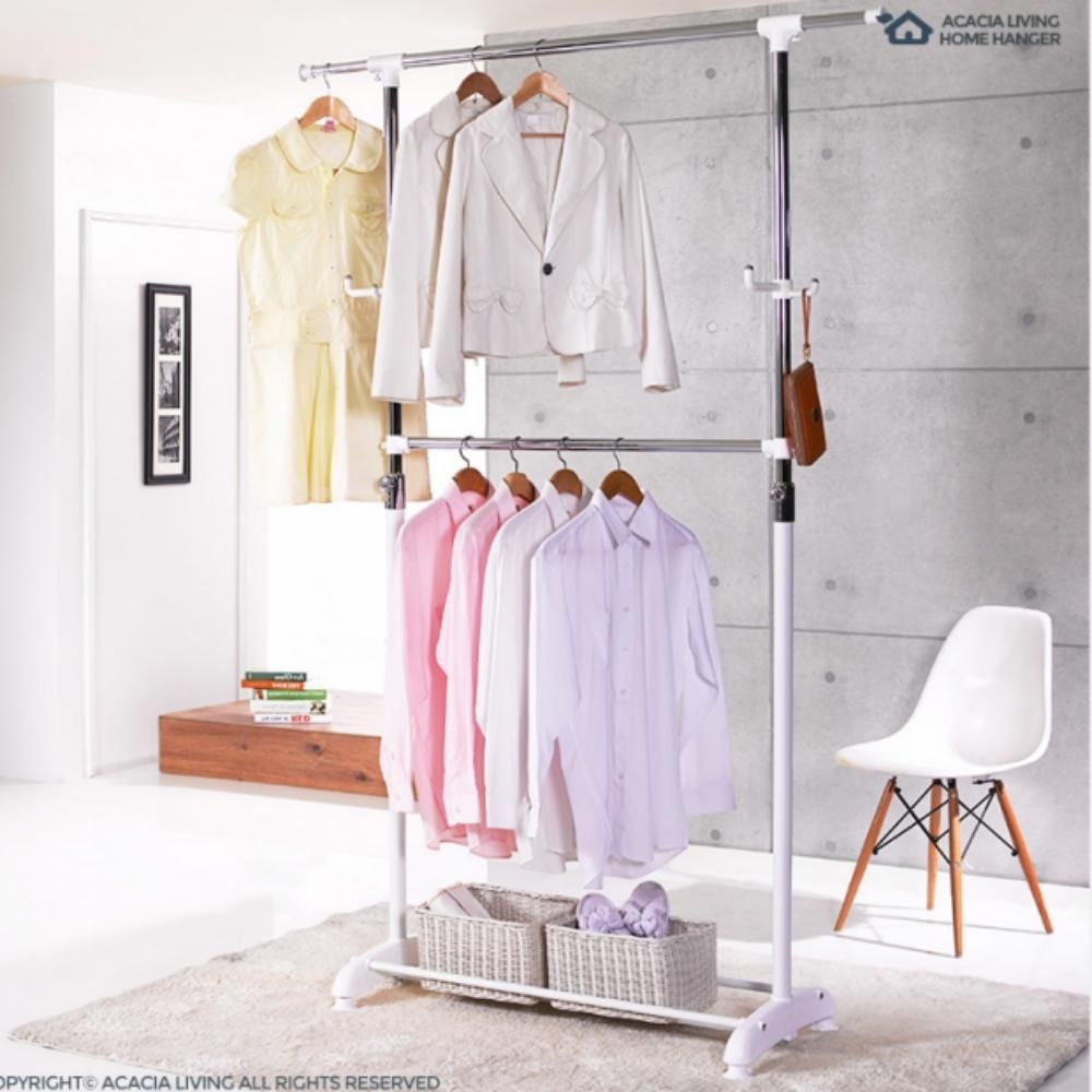 모두의하루 협력사 이동식 2단행거 2단 행거 옷걸이 조립식 옷걸이옷장 옷가게 의류매장 이동 옷방 자취 원룸 혼족