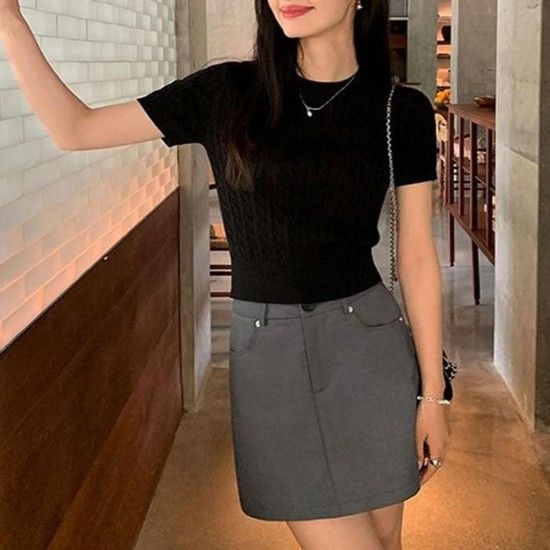 [MEM28514_62_62]포인트 크롭 여성라운드반판티셔 반팔티