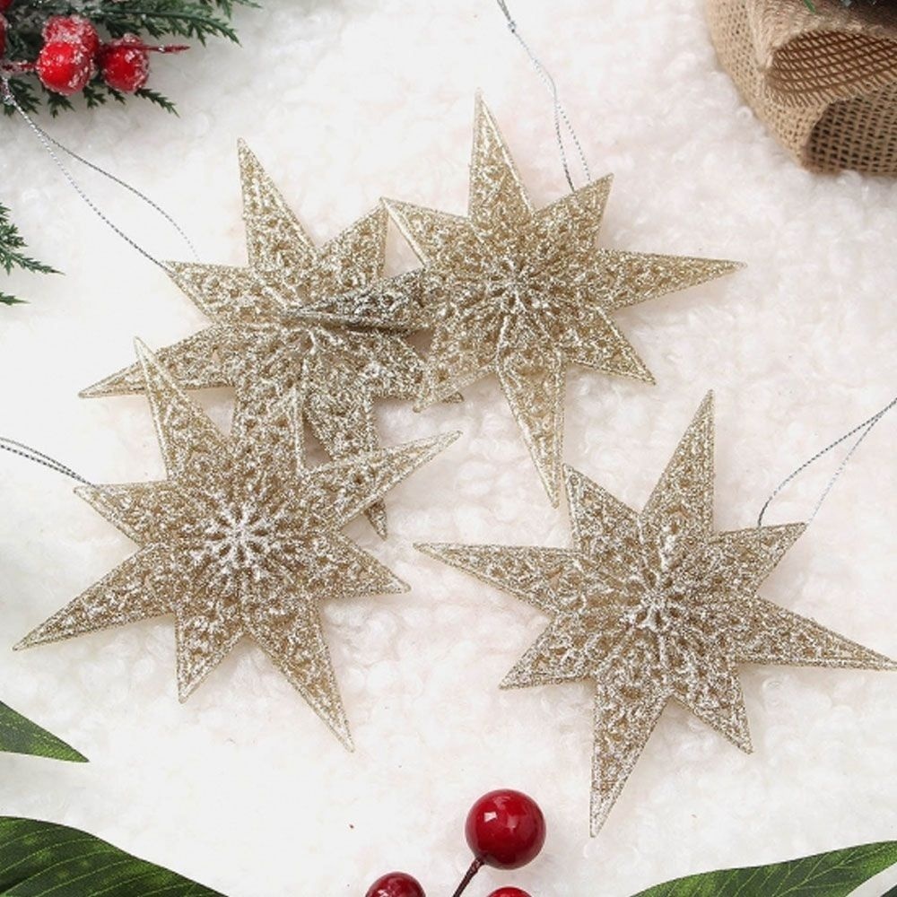 골드 샤인 별 크리스마스 트리 장식 오너먼트 4p 세트