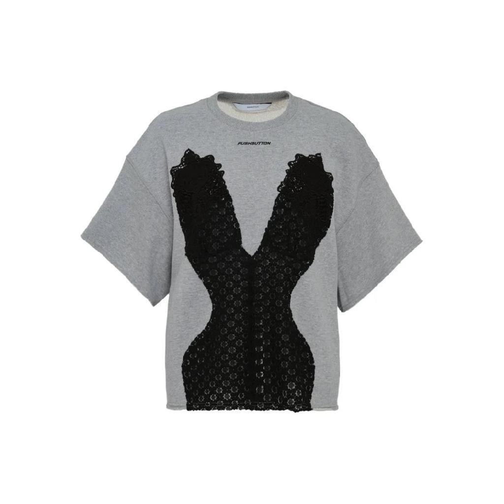 푸시버튼 푸시버튼 레이스 아플리케 티셔츠 PB2530230W00GR TP442621791