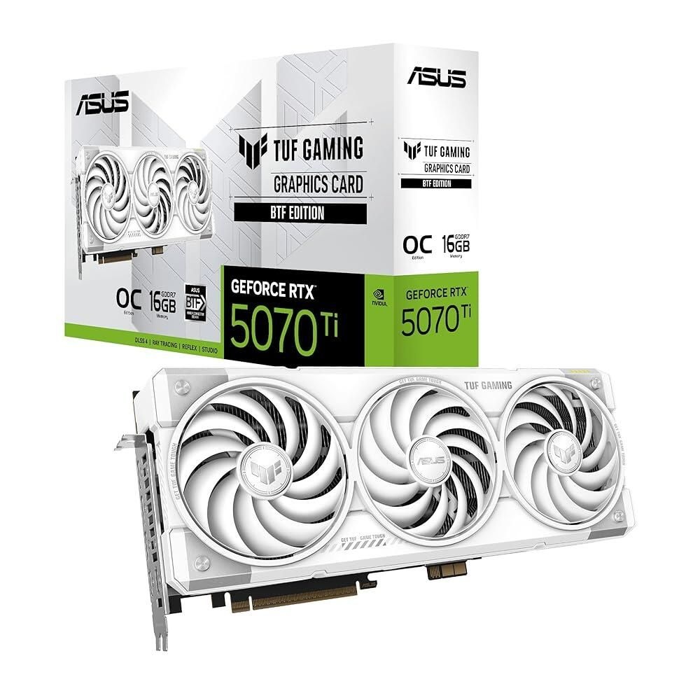 에이수스 [해외] ASUS TUF 게이밍 지포스 RTX 5070 Ti 16GB GDDR7 BTF 화이트 OC 에디션 그래픽 카드 PCIe 5.0, HDMI/DP 2.1, 3.125 슬롯, 군용 등급 부
