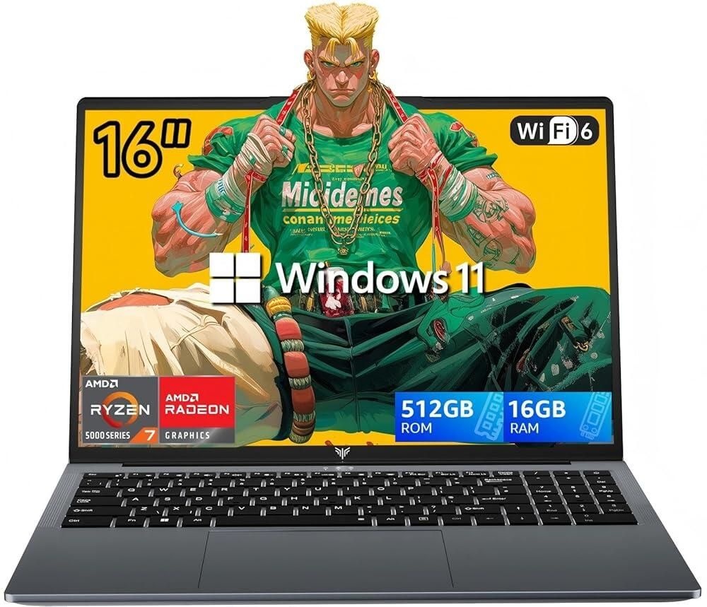 [해외] 2025 AMD 게이밍 노트북, 16인치 노트북 컴퓨터, Ryzen 7 5825 시리즈8C/16T, 최대 4.5GHz, 16GB RAM 512GB NVMe SSD 라데온 RX Vega 8