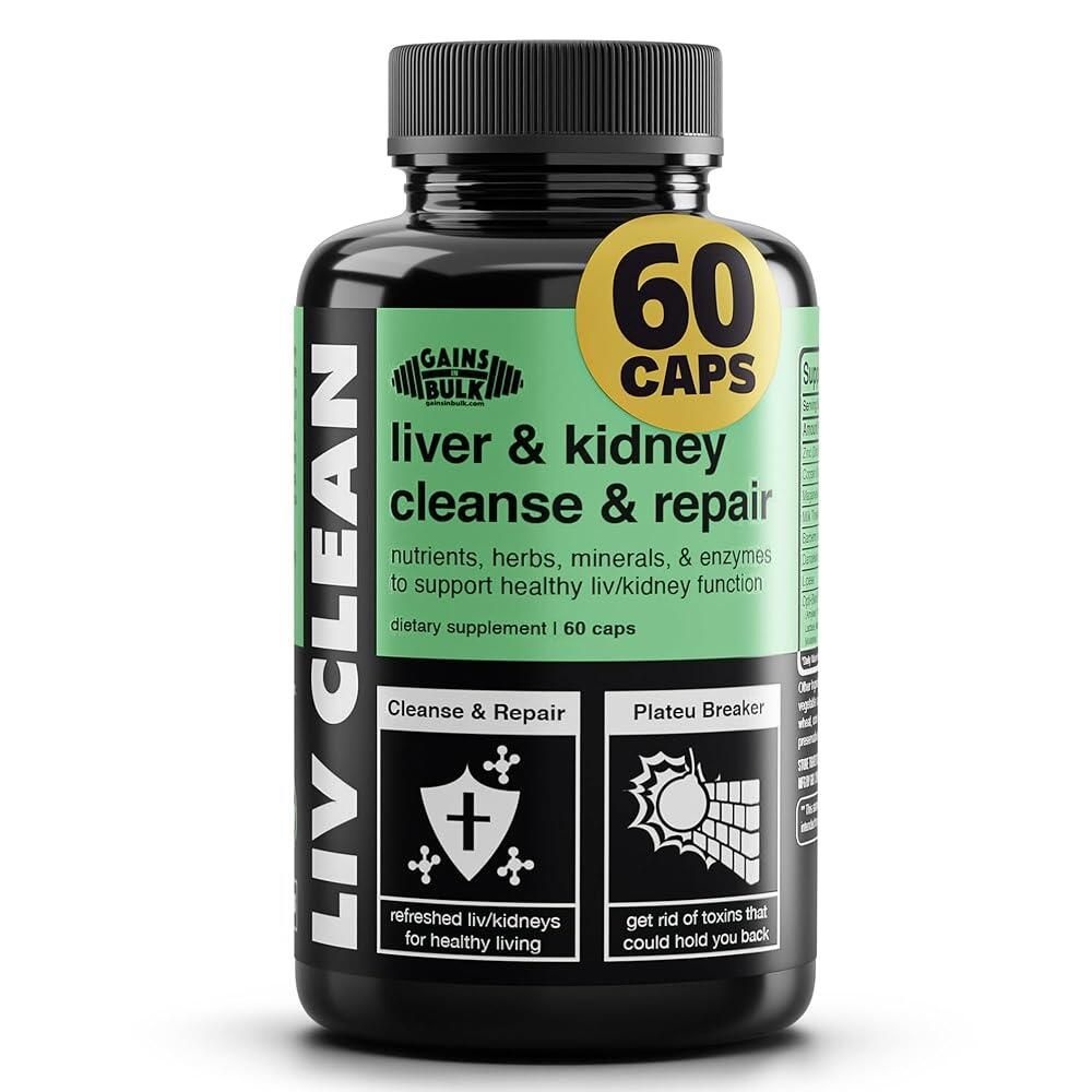 GAINS IN BULK GAINSINBULK.COM [해외] 벌크 리브 클린, 간 및 신장 정화 및 회복, 밀크 씨슬 추출물, 민들레 뿌리, 소화 효소, 유기농 미네랄 및 영양소가