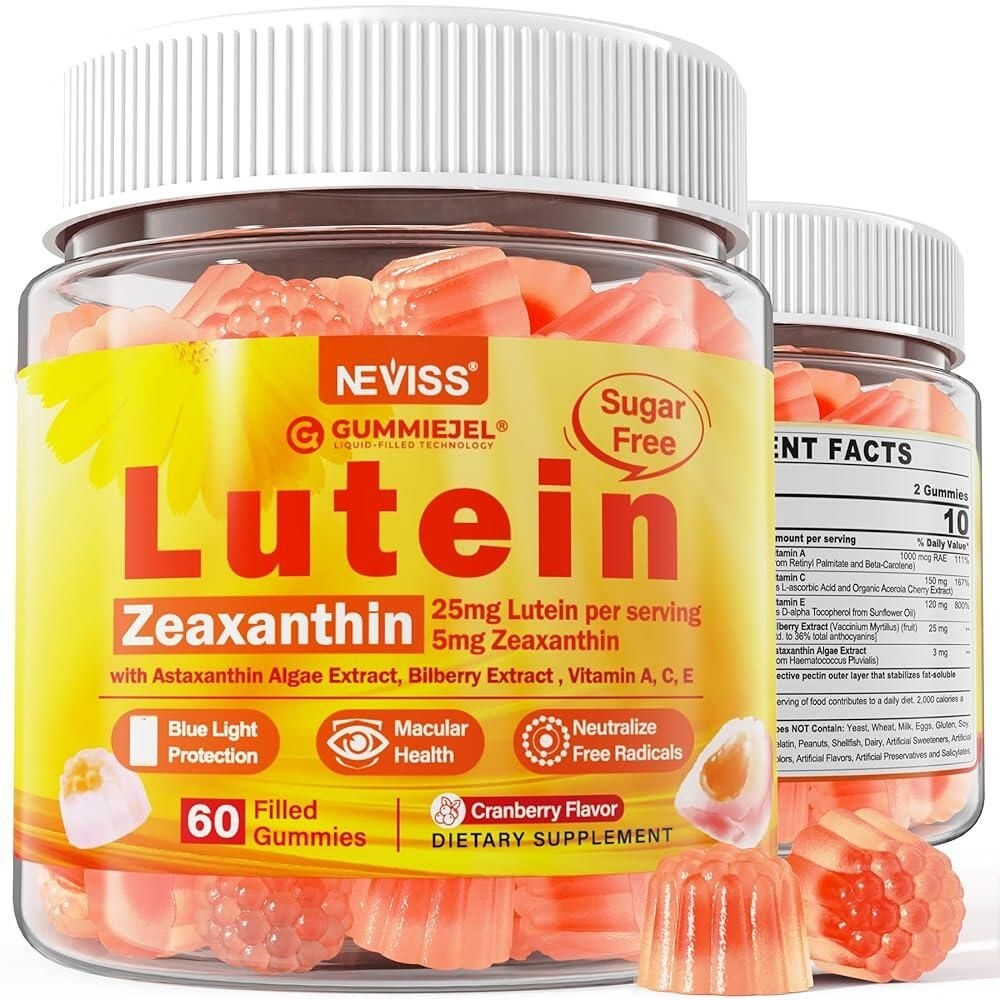 151005 무설탕 루테인 제아잔틴 보충제 젤리 (25mg) 비타민 A, C, E, 빌베리, 아스타잔틴 - 더 나은 흡수를 위한 코코넛