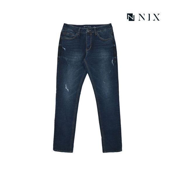 닉스 남성 기모 D톤 워싱 부분밴딩 라이더 데님 팬츠_FNM 385685