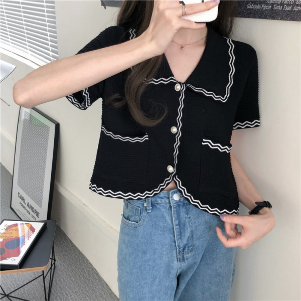 모노위크 [패션플러스][모노위크][신상특가] 비비 크롭 트위드 물결 진주 와플 엠보 가디건 자켓