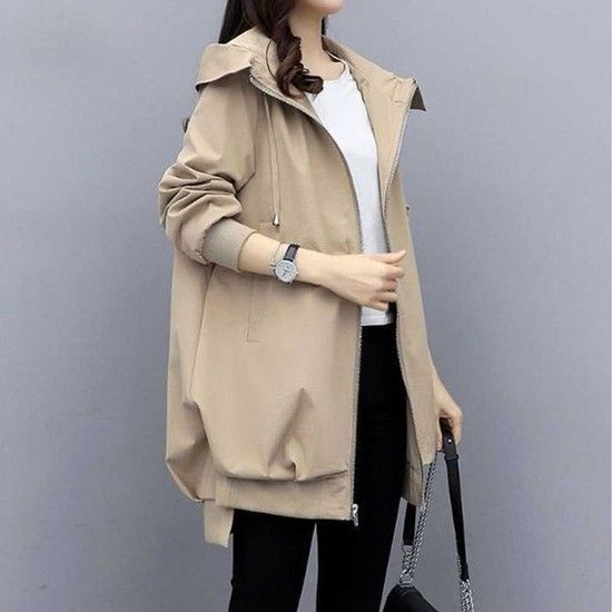 [MEN60249_62_62]여자 가을 출근 룩 후드 집업 자켓 코디