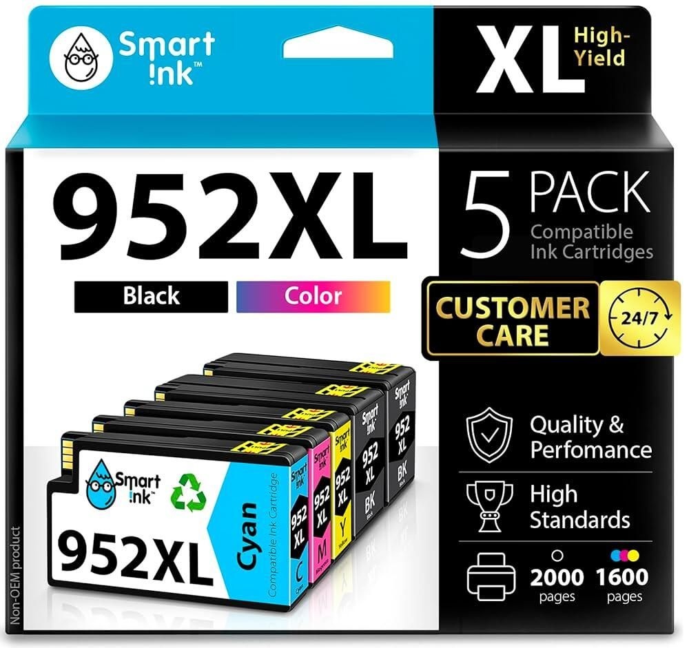 [해외] Smart Ink HP OfficeJet Pro 8710 7740 8720 8715 8210 8703 8702 프린터와 함께 사용할 수 있는 HP952XL 952 XL 2 블랙 및 시안/마젠타/