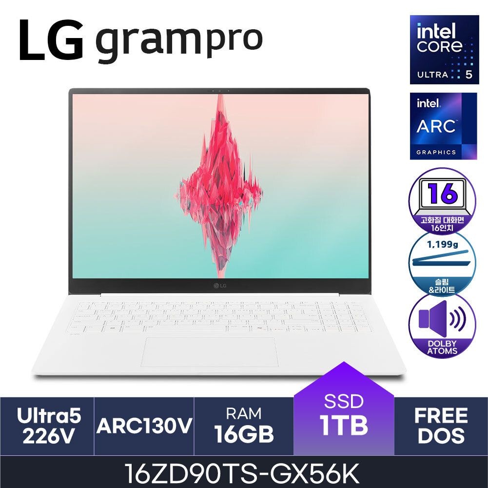 LG전자 LG 그램 프로16 16ZD90TS-GX56K 루나레이크 코어울트라5 Arc 130V WQXGA 16GB 1TB FreeDos - HMC