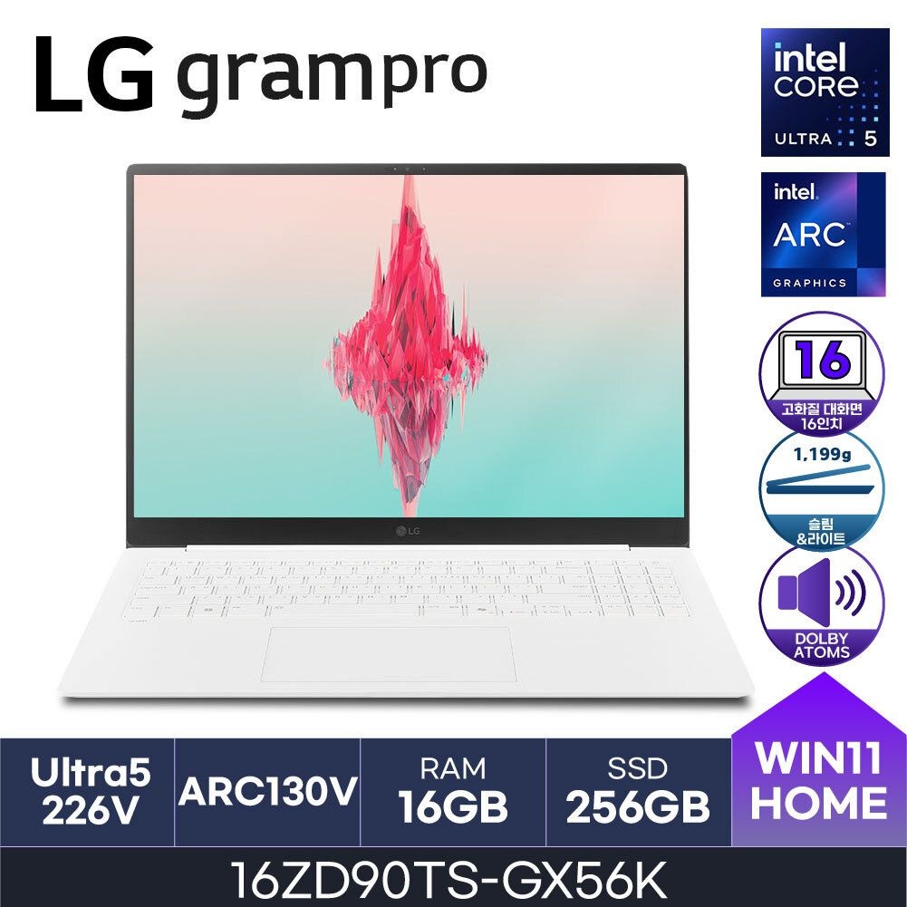 LG전자 LG 그램 프로16 16ZD90TS-GX56K 루나레이크 코어울트라5 Arc 130V WQXGA 16GB 256GB W11H - HMC