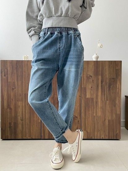 밴딩 테이퍼드 데님팬츠