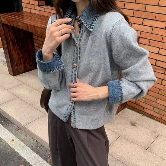 마퍼슨 캐주얼 시크 데님 디테일 니트