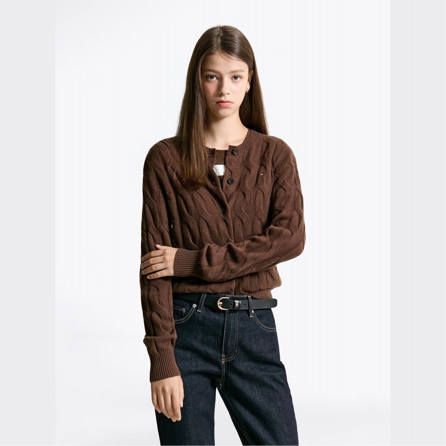 타미힐피거 여성 소프트 울 케이블 크루넥 가디건 T22F7KCD080WT2GV0 T22F7KCD080WT2GV0EBS1