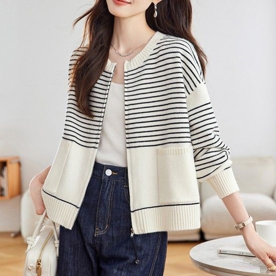 스트라이프 라운드 투웨이가디건