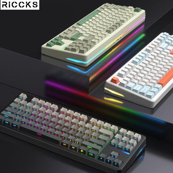 Riccks RS8 무선 기계식 게이밍 키보드 3모드 87키 GASKET구조 객제화 RGB램프 4000/8000mah 핫스왑diy