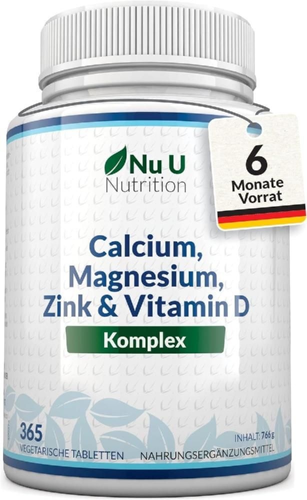 Nu U Nutrition 독일 칼슘 마그네슘 아연 높은 용량 6개월분량 비타민D 복합체 365정