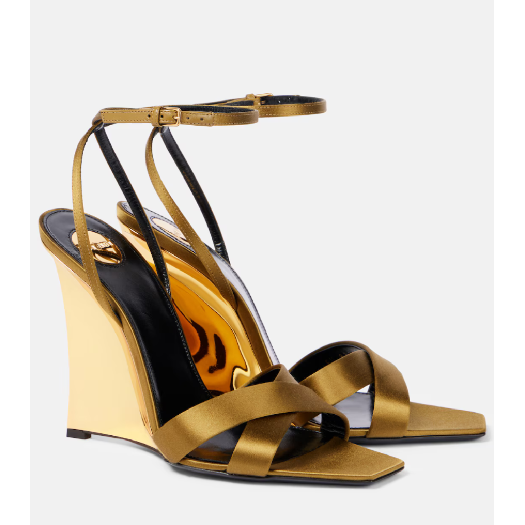 생로랑 Lucienne 크레이프 새틴 웨지 샌들 TP558808443