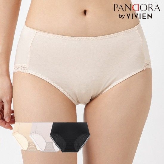 레이스 라인 세미 맥시 삼각 팬티 3매 세트 (소프트브라운소프트스킨블랙/95-120) VBP7150P_S