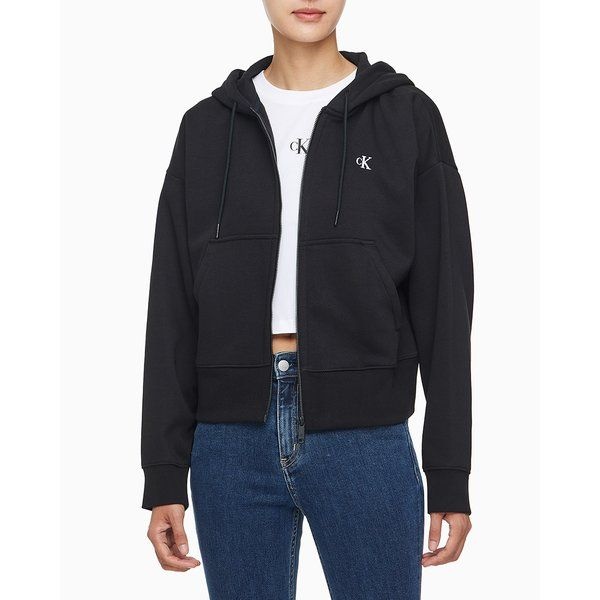 Calvin Klein Jeans 캘빈클라인 Calvin Klein Jeans 여성 아카이브 릴렉스핏 CK 스몰 로고 크롭 기모 후드 집업(40WH104리오더)