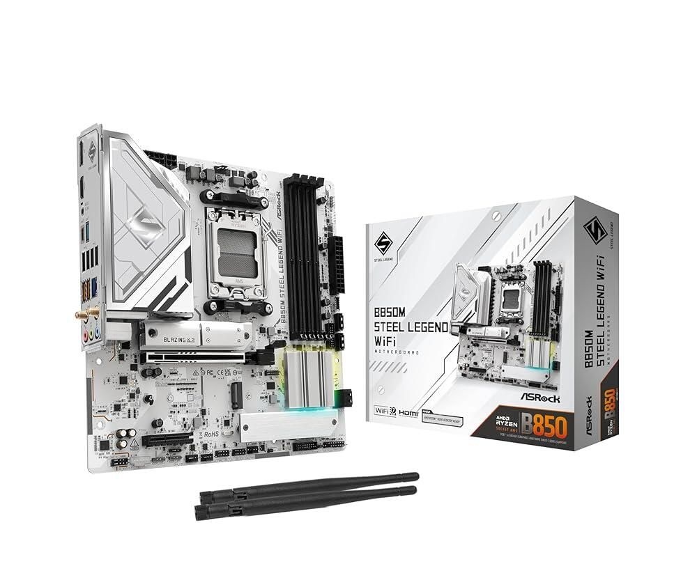 애즈락 [해외] ASRock B850M Steel Legend WiFi Micro-ATX AM5 마더보드: Ryzen 9000/8000/7000, DDR5 8000+ OC, PCIe 5.0 x16, 7, 3X M.2 5세대 1개, USB 3.2 Gen2 Typ