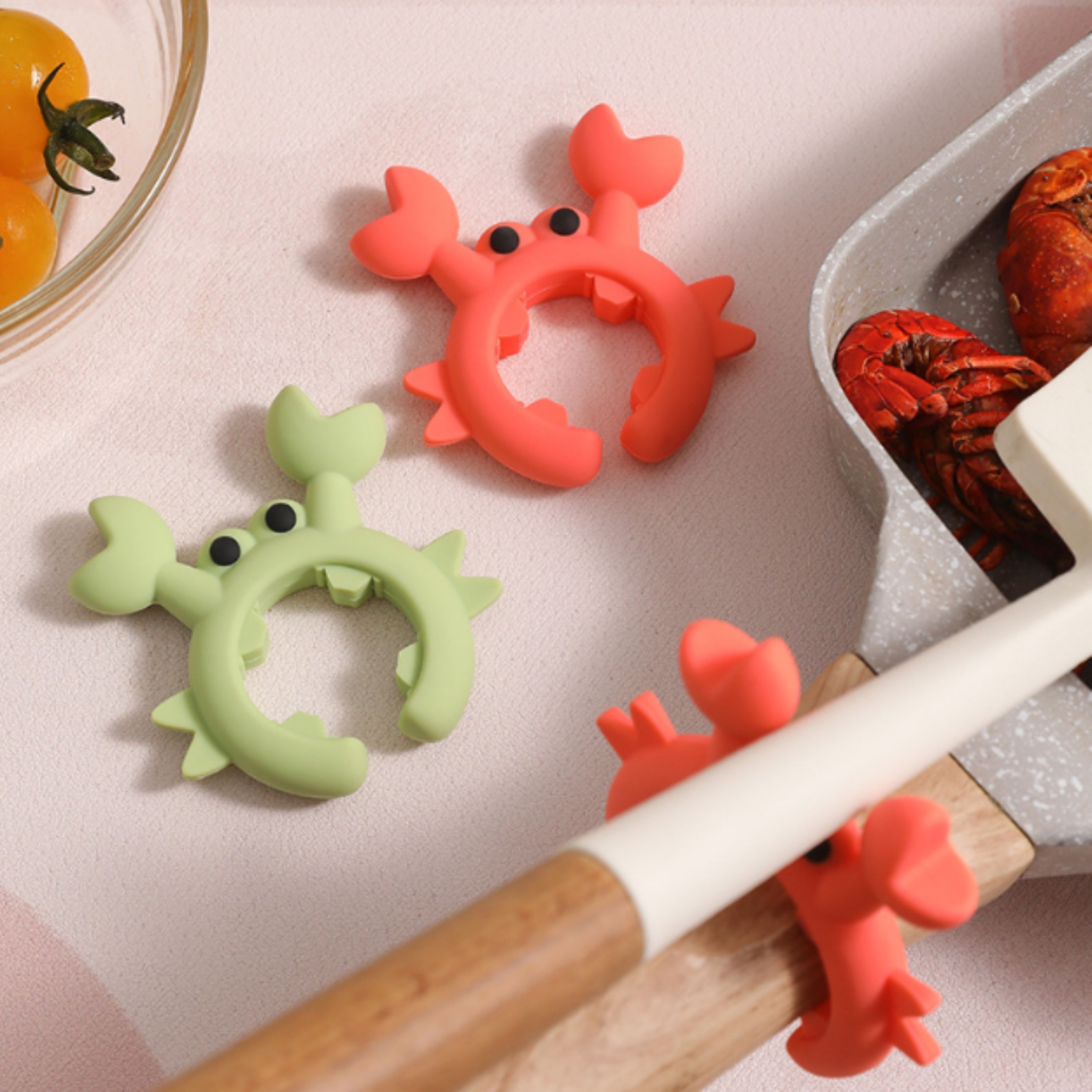 실리콘 후라이팬 국자 조리도구 받침대 그린 꽃게 1P