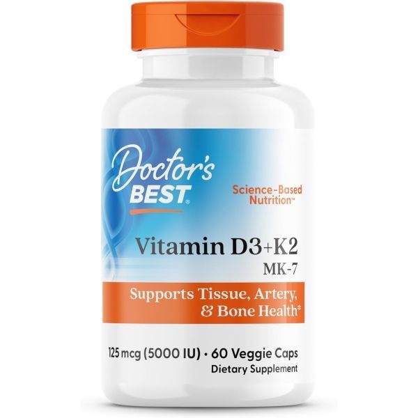 닥터스베스트 Doctor's Best Vitamin D3 + K2 Vitamin K2 as MK-7 , Supports Bone, Tissue, & Arterial Health, Calcium Absorption • Non-GMO • Glu