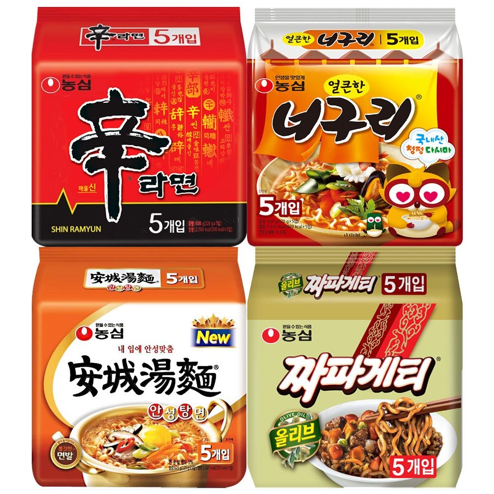 봉지) 신라면 5+너구리얼큰한 맛5+안성탕면5+짜파게티5