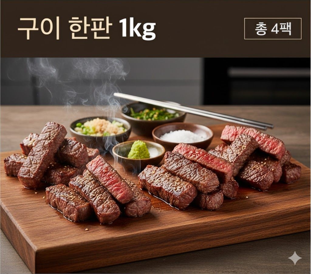 쓰리제이 협력업체 [쇼킹딜 마장동] 프리미엄 1등급 국내산 소고기 부채차돌세트 1kg (4팩) 구이용 스테이크